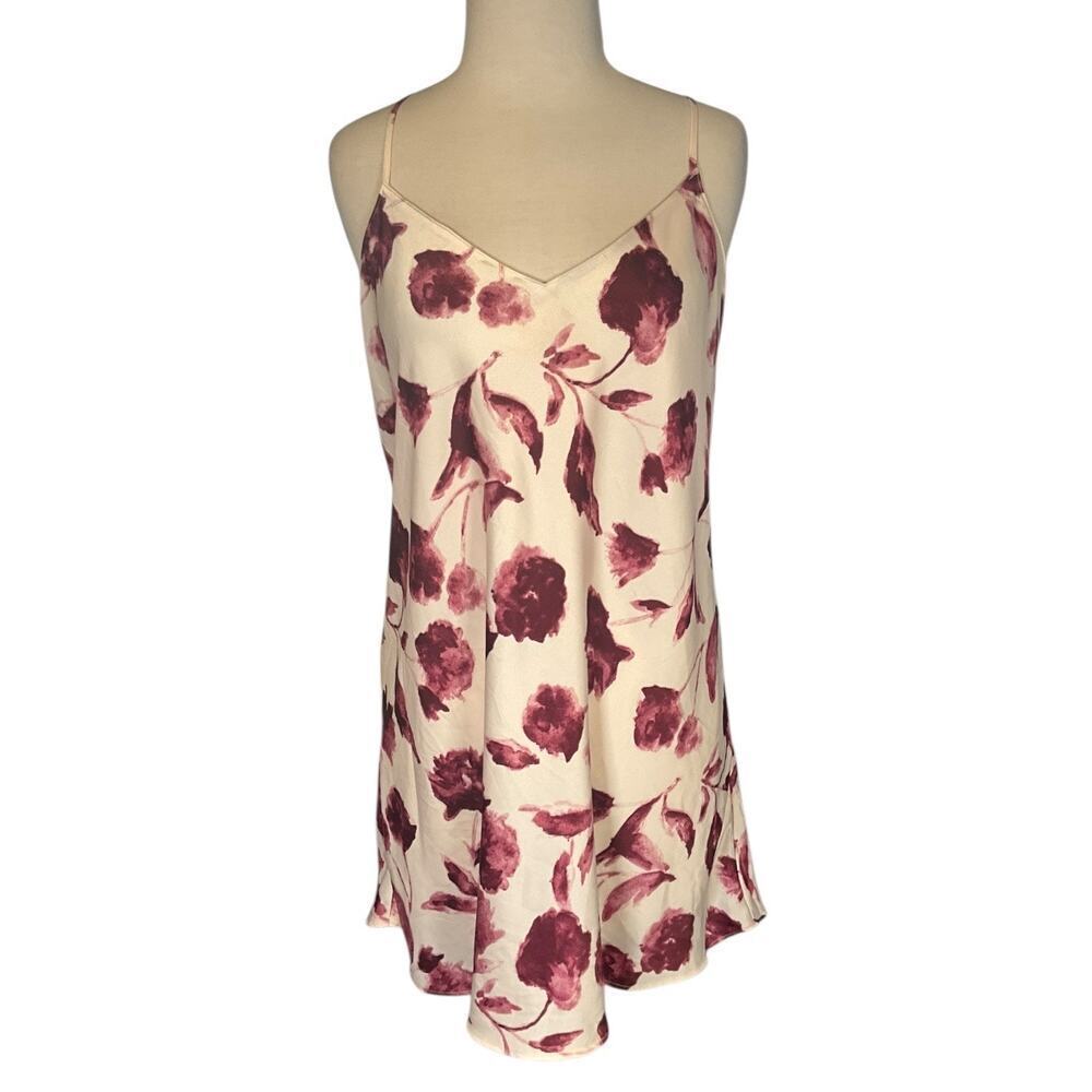 Cottagecore State of Day Floral Slip Dress Burgundy Rose Mini Cream Cami Size S